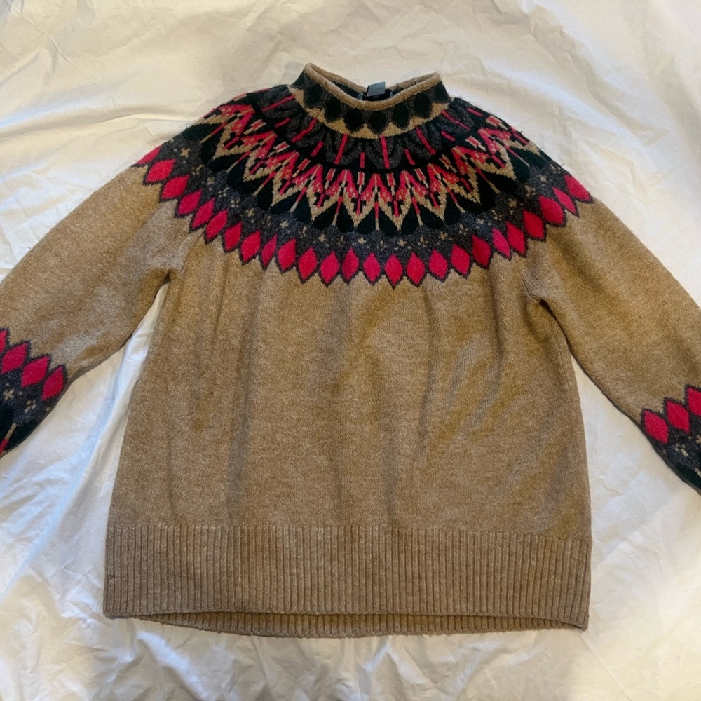 Cozy Tan and Pink Patterned Sweater